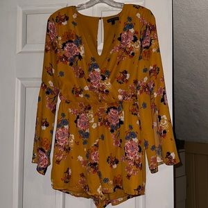 Orange Floral Bell Sleeve Romper